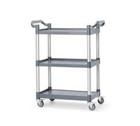 HENDI Carrito de Servicios, de Cocina, de Restaurante, Multiusos, 3 estantes, 4 Ruedas giratorias, 2 con Freno, Carga máxima por Estante 50kg, encimera 615x400 mm, 800x420x(H) 945mm, Polipropileno