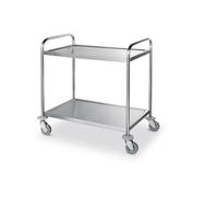 HENDI Carrito de Servicios, de Cocina, de Restaurante, Multiusos, 2 estantes, 4 Ruedas giratorias, 2 con Freno, Carga máxima por Estante 50kg, encimera 830x510mm, 905x585x(H) 945mm, Acero Inoxidable