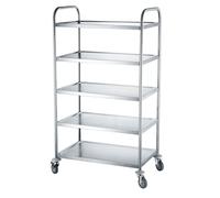HENDI Carrito de Servicios, de Cocina, de Restaurante, Multiusos, 5 estantes, 4 Ruedas giratorias, 2 con Freno, Carga máxima por Estante 50kg, encimera 794x539mm, 905x585x(H) 1545mm, Acero Inoxidable