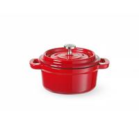 HENDI Cazuela cacerola cocotte olla de hierro fundido esmaltado, rojo, antiadherente, con tapa, para todas las fuentes de calor (incl. inducción), multifuncional, 0, 27L, 130x100x(H)48 mm