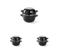 HENDI Cazuela con tapa, olla, para cocinar y servir mejillones, para salsas, sólo apta para cocinas de gas, 0,8kg, 2.5L, ø200x(H)180mm, acabado esmaltado negro con reborde de acero inoxidable
