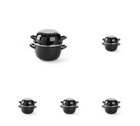 HENDI Cazuela con tapa, olla, para cocinar y servir mejillones, para salsas, sólo apta para cocinas de gas, 0,8kg, 2.5L, ø200x(H)180mm, acabado esmaltado negro con reborde de acero inoxidable