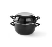 HENDI Cazuela con tapa, olla, para cocinar y servir salsas, sopas y mejillones, sólo apta para cocinas de gas, 4.2L, ø260x(H)210mm, acabado esmaltado negro, reborde de acero inoxidable