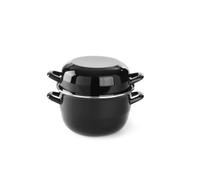 HENDI Cazuela con tapa, olla, para cocinar y servir mejillones, para salsas, sólo apta para cocinas de gas, 1kg, 3,4L, ø220x(H)195mm, acabado esmaltado negro con reborde de acero inoxidable