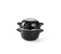 HENDI Cazuela con tapa, olla, para cocinar y servir salsas, sopas y mejillones, sólo apta para cocinas de gas, 2L, ø200x(H)180mm, acabado esmaltado negro, reborde de acero inoxidable