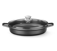 HENDI Cazuela de aluminio fundido con recubrimiento antiadherente, 4,3L, Cacerola con tapa, Olla apta para todas las fuentes de calor incl. inducción, horno hasta 250°C, 425x332x(H)70mm, negro