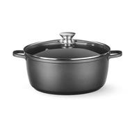 HENDI Cazuela de aluminio fundido con recubrimiento antiadherente, 9L, Cacerola con tapa, Olla apta para todas las fuentes de calor incl. inducción, horno hasta 250°C, 405x332x(H)138mm, negro