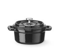 HENDI Cazuela de Hierro Fundido Esmaltado con Tapa, Antiadherente, Cocotte Compatible con Inducción, Olla Multiusos, 0,27L, 130x100x(H)48mm, Negro