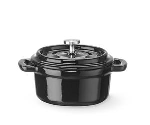 HENDI Cazuela de Hierro Fundido Esmaltado con Tapa, Antiadherente, Cocotte Compatible con Inducción, Olla Multiusos, 0,27L, 130x100x(H)48mm, Negro
