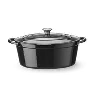 HENDI Cazuela Ovalada de Hierro Fundido Esmaltada con Tapa, 6,88L, Negro | Olla multiusos apta para inducción y horno hasta 260°C, 405x255x(H)134mm