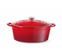 HENDI Cazuela Ovalada de Hierro Fundido Esmaltada con Tapa, 6,88L, Rojo | Olla multiusos apta para inducción y horno hasta 260°C, 405x255x(H)134mm