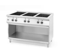 HENDI Cocina de Inducción Profesional de 6 Fuegos con Mandos Analógicos, 11 Niveles de Potencia, Apta para Ollas Ø260mm, Estante Integrado, 400V/25,5kW, 1200x700x(H)890mm, Acero Inoxidable