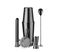 HENDI Conjunto de bar en un tubo, BarUp, utensilios para el barman: coctelera Boston Tin-on-Tin, colador Hawthorne, jigger, machacador y cuchara de barra, ø120x(H)320mm, acero inoxidable negro