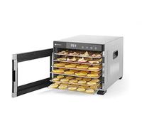 HENDI Deshidratador de alimentos, con 6 bandejas, secador eléctrico de frutas y verduras, temporizador de 24 hrs, temperatura regulable 35°-75°C, 230V, 600W, 340x450x(H)311mm, acero inoxidable, PP