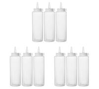 HENDI Dispensador de botella para salsas y condimentos, reutilizable, juego de 3 botellas, biberón dosificador exprimible, ketchup, mostaza, aceite de oliva, 0,35L, ø55x(H)205mm, transparente, PE, PP