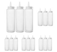 HENDI Dispensador de botella para salsas y condimentos, reutilizable, juego de 3 botellas, biberón dosificador exprimible, ketchup, mostaza, aceite de oliva, 0,35L, ø55x(H)205mm, transparente, PE, PP
