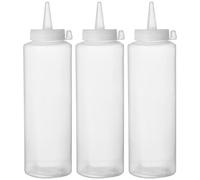 HENDI Dispensador de botella para salsas y condimentos, reutilizable, juego de 3 botellas, biberón dosificador exprimible, ketchup, mostaza, aceite de oliva, 0,2L, ø50x(H)185mm, transparente, PE, PP