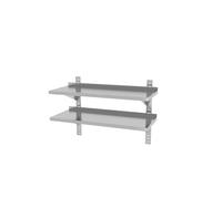 HENDI Estante de pared, estantería de cocina, doble, soldado, ajustable, desmontable, 2 soportes de acero para montaje en pared, 25 kg/m² de carga por estante, 1000x400x(H)600 mm, acero inoxidable