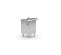 HENDI Fregadero de cocina, sencillo, soldado, con armario bajo y puerta con bisagras, fregadero: 400x400x(H)250 mm, orificio del grifo ø30 mm, desagüe ø50 mm, 600x700x(H)850 mm, acero inoxidable