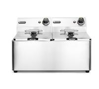 HENDI Freidora eléctrica, T ajustable hasta 190°C, termostato de seguridad, zona fría, con tapa y cesta de freír, tanque de aceite extraíble, 2x8L, 230V, 7000W, 550x430x(H)345mm, acero inoxidable