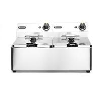 HENDI Freidora eléctrica, T ajustable hasta 190°C, termostato de seguridad, zona fría, con tapa y cesta de freír, tanque de aceite extraíble, 2x6L, 230V, 6600W, 550x430x(H)290mm, acero inoxidable