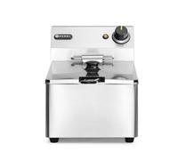 HENDI Freidora eléctrica, T ajustable hasta 190°C, termostato de seguridad, zona fría, con tapa y cesta de freír, tanque de aceite extraíble, 6L, 230V, 3300W, 265x430x(H)290mm, acero inoxidable