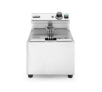 HENDI Freidora eléctrica, temperatura ajustable hasta 195°C, termostato de seguridad, zona fría, con tapa y cesta de freír, 8L, 230V, 3500W, 300x455x(H)345mm, acero inoxidable 18/0