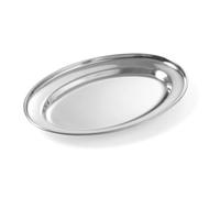 HENDI Plato oval de servicio, bandeja multiusos para cocina, decoración y presentación de alimentos, carnes y fiambres, fuente de fiesta, 350x240x(H) 25mm, acero inoxidable