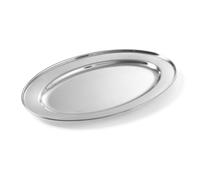 HENDI Plato oval de servicio, bandeja multiusos para cocina, decoración y presentación de alimentos, carnes y fiambres, fuente de fiesta, 400x260x(H) 27mm, acero inoxidable