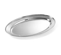 HENDI Plato Oval de Servicio, Bandeja Multiusos para Cocina, decoración y presentación de Alimentos, Carnes y fiambres, Fuente de Fiesta, 450x290x(H) 27mm, Acero Inoxidable