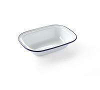 HENDI Fuente Plato Bandeja Cuenco Bol Tazón rectangular esmaltado para horno de cocina, para preparar diferentes platos, postres, tartas, 215x160x(H) 48mm, acero esmaltado blanco con borde azul