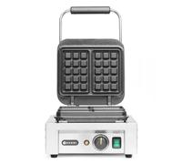 HENDI Gofrera eléctrica, gofres de Bruselas, 2 moldes cuadrados de 3x5, con tenedor para gofres, T regulable, placas de hierro fundido antiadherente, 230V, 2200W, 320x437x(H)277mm, acero inoxidable