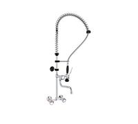 HENDI Grifo de Cocina Profesional de Pared, Mezclador Doble de Fregadero con Caño Giratorio y Ducha de Pre-lavado de Alta Presión, Altura 1010mm, Conexiones Murales G1/2'', Acero Inoxidable