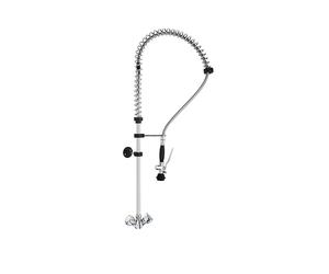 HENDI Grifo de Cocina Profesional, Mezclador Doble de Fregadero con Ducha de Pre-lavado de Alta Presión, Altura 1030mm, Abertura 27mm, Conexiones G1/2'', Acero Inoxidable