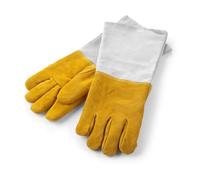 HENDI Guantes para Barbacoa, 1 Par, Resistentes al Calor hasta 250°C, de Cuero Vacuno, Guantes de Protección Térmicos para Horno, Parrilla o Cocina, 46cm de Largo, Amarillo Mostaza y Gris