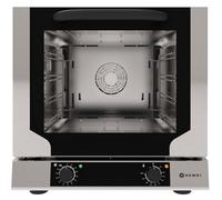 HENDI Horno de convección con controles analógicos, 4 bandejas 429x345mm, 1 ventilador, 100-260°C, puerta de doble vidrio, temporizador 120 min, 220V, 3100W, 590x709x(H)589mm, acero inoxidable