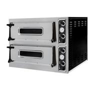 HENDI Horno para Pizza BASIC 44, 2 Cámaras para 8 Pizzas Ø32 cm, 50-500°C, Controles Analógicos Independientes, Revestimiento Refractario, 9400W/400V, 975x930x(H)742mm, Acero Inoxidable