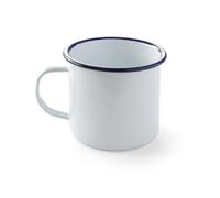 HENDI Jarra Tazón Taza Vaso Mug esmaltado, para desayunar y servir diferentes alimentos, postres, bebidas frías y calientes, helados, 0,52 L, ø100x(H) 90 mm, acero esmaltado blanco con borde azul