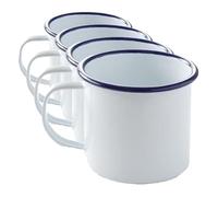 HENDI Jarra Tazón Taza Vaso Mug esmaltado, para desayunar y servir diferentes alimentos, postres, bebidas frías y calientes, helados, 0,36 L, ø90x(H) 80 mm, acero esmaltado blanco con borde azul