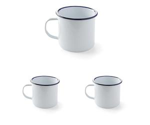 HENDI Jarra Tazón Taza Vaso Mug esmaltado, para desayunar y servir diferentes alimentos, postres, bebidas frías y calientes, helados, 0,52 L, ø100x(H) 90 mm, acero esmaltado blanco con borde azul