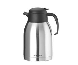 HENDI Jarra térmica 2L, jarra de café, termo para el café y té, para cafeteras de goteo, de filtro, hervidores, tetera al vacío para bebidas frías y calientes, ⌀140x(H)265mm, acero inoxidable