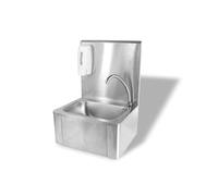 HENDI Lavamanos de Cocina con Grifo de Rodilla, Fregadero Higiénico con Mezclador Agua Fría/Caliente y Dispensador de Jabón, Desagüe Ø50mm, 400x330x(H)560mm, Acero Inoxidable