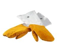 HENDI Manoplas para Barbacoa, 1 Par, Resistentes al Calor hasta 100°C, de Cuero Vacuno, Guantes de Protección Térmicos para Horno, Parrilla o Cocina, 46cm de Largo, Amarillo Mostaza y Gris