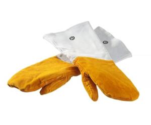 HENDI Manoplas para Barbacoa, 1 Par, Resistentes al Calor hasta 100°C, de Cuero Vacuno, Guantes de Protección Térmicos para Horno, Parrilla o Cocina, 46cm de Largo, Amarillo Mostaza y Gris