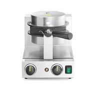 HENDI Máquina eléctrica giratoria para hacer gofres de burbujas, gofrera bubble waffles, waflera, placas antiadherentes de aluminio fundido, 50°C-210°C, 1500W, 255x560x(H)318mm, acero inoxidable