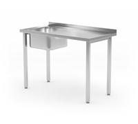 HENDI Mesa atornillada con fregadero, autoensamblable, patas de perfil regulables, orificio para grifo Ø30 mm y desagüe Ø50 mm, 1000x600x(H)850mm, acero inoxidable
