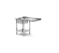 HENDI Mesa con fregadero, mesa de entrada, estante y espacio para lavavajillas, fregadero integrado (AISI 304) medidas: 400x400x250mm, derecha, patas ajustables, 1200x700x(H)850mm, acero inoxidable