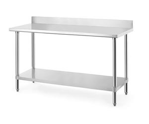 HENDI Mesa de trabajo con peto trasero, estante inferior, 1600x600x(H)950mm, acero inoxidable