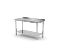 HENDI Mesa de trabajo, de pared, encimera de trabajo, mesa de cocina, con estante, atornillada, patas ajustables, para auto montaje, con salpicadero: 40 mm, 1000x700x(H)850 mm, acero inoxidable