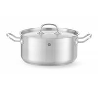 HENDI Olla de cocina, baja, con tapa con orificios de salida de vapor, fondo de inducción continuo, apta para todas las fuentes de calor y el lavavajillas, 4.9L, ø240x(H)115mm, acero inoxidable